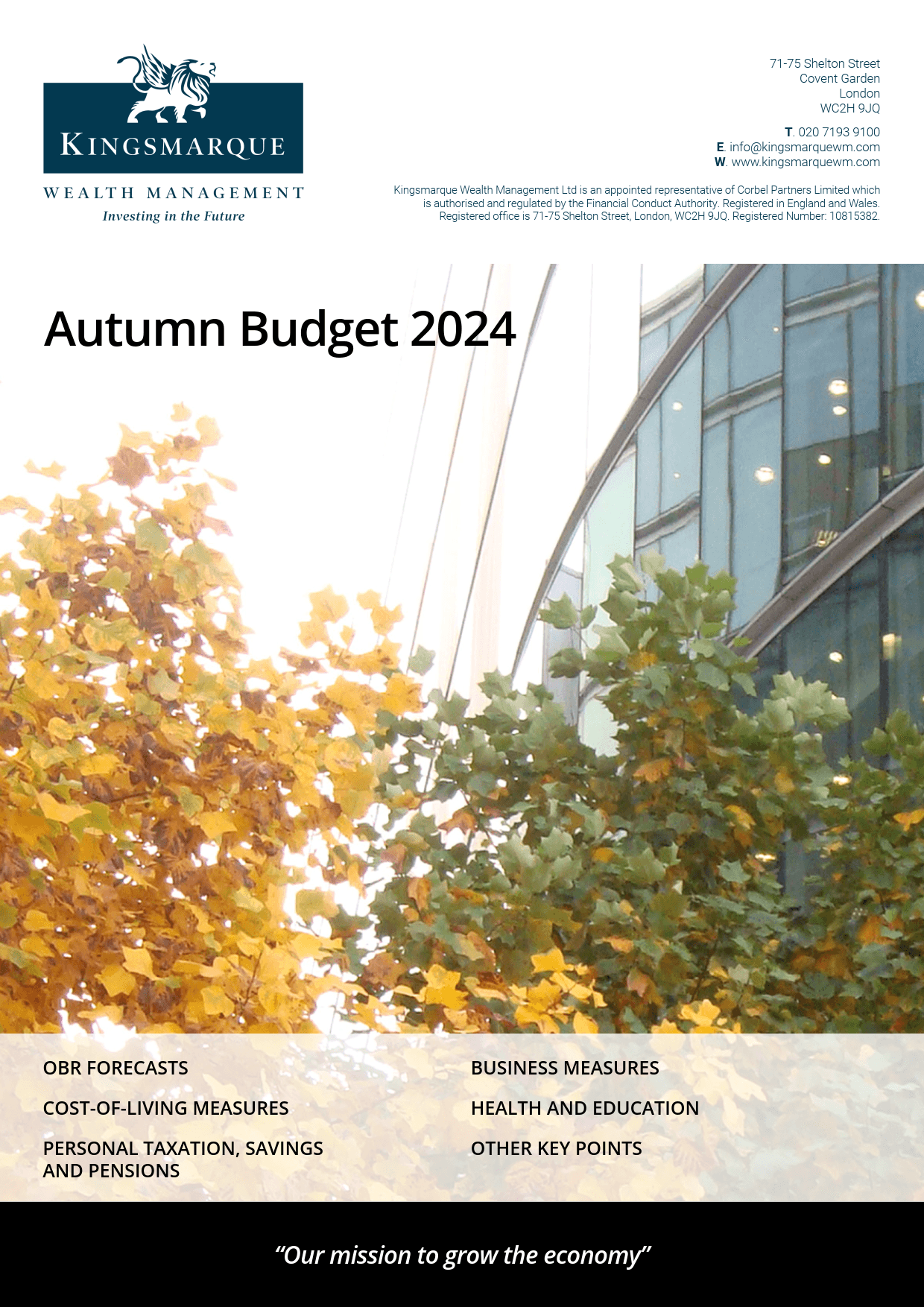 Infographic summarizing the Autumn Budget 2024 with key economic forecasts, tax changes, and public spending plans.